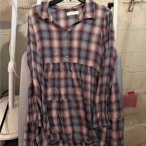 Lucky Brand Plaid Mini Dress in Blue and Burgundy